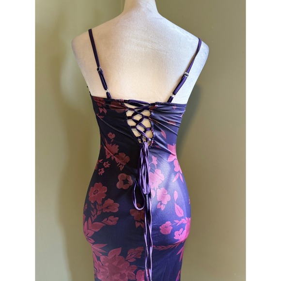 Commense‎ XS Purple Floral Lace whimsi Y2K  Bodycon Maxi Dress Cocktail Evening - Picture 4 of 8